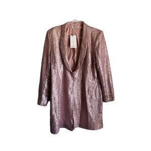 Pink Sequin Duster Party Work Double Breasted Coat Dress Blazer Jacket Shirt 12